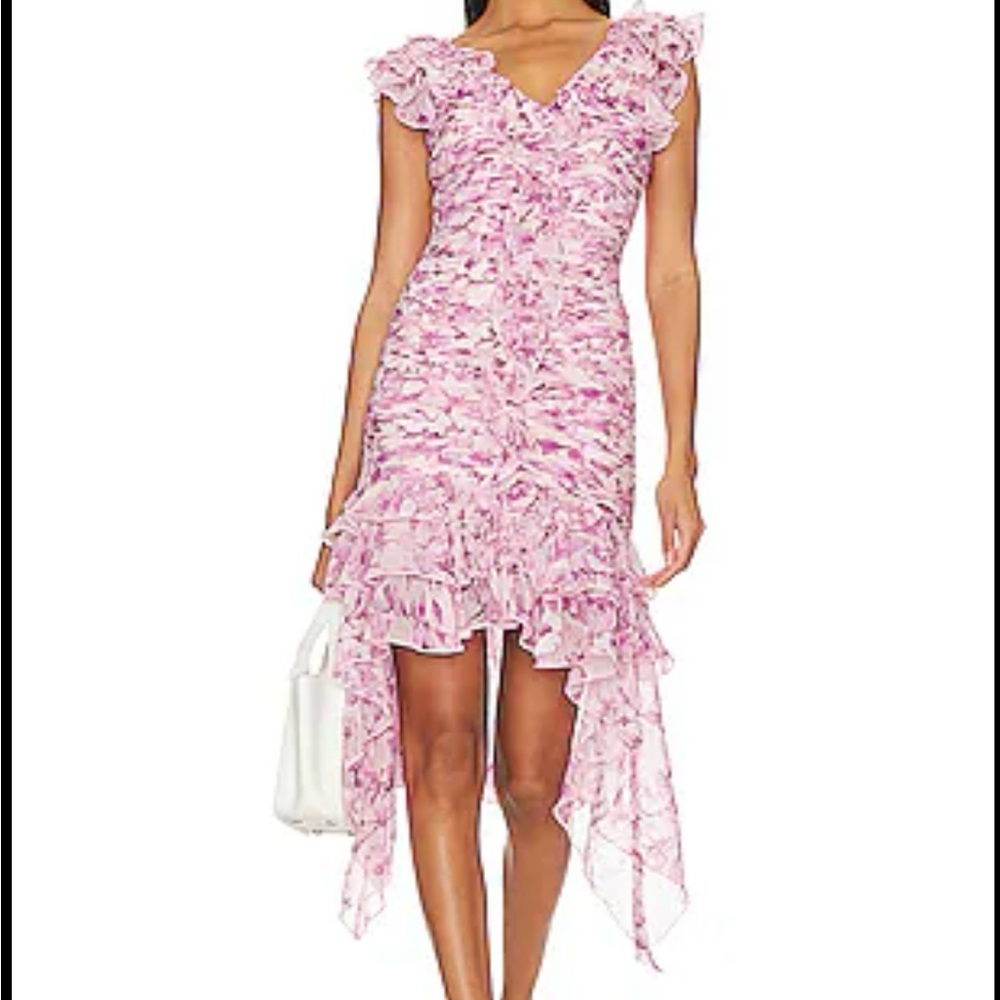 Cinq à Sept Pink Asymmetrical Ruffle Dress